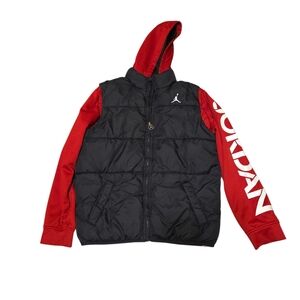 Jordan Kids Black and Red Puffer Jacket